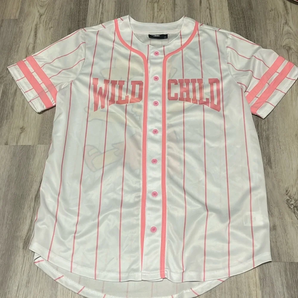 The Simpsons Lisa Wild Child Pink White Stripe Baseball Jersey Large NWT - Picture 2 of 3